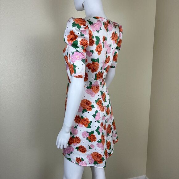 Zara Women Size S Floral Satin Rose Polka Dot Mini Dress Blogger Favorite Preppy